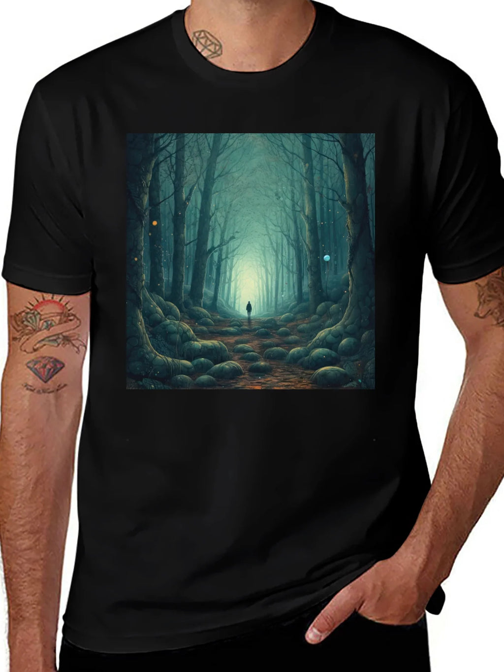 Mystic Forest Graphic Tee - Black Cotton T-Shirt product image 1