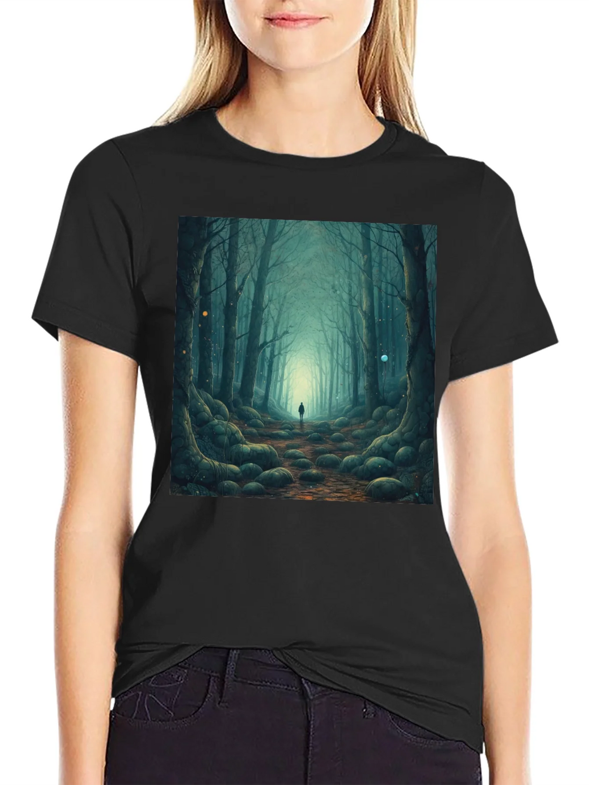 Mystic Forest Graphic Tee - Black Cotton T-Shirt product image 2