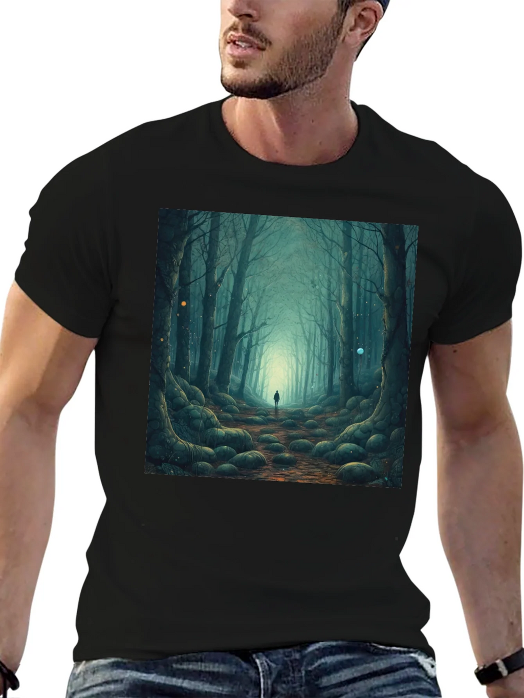 Mystic Forest Graphic Tee - Black Cotton T-Shirt product image 6