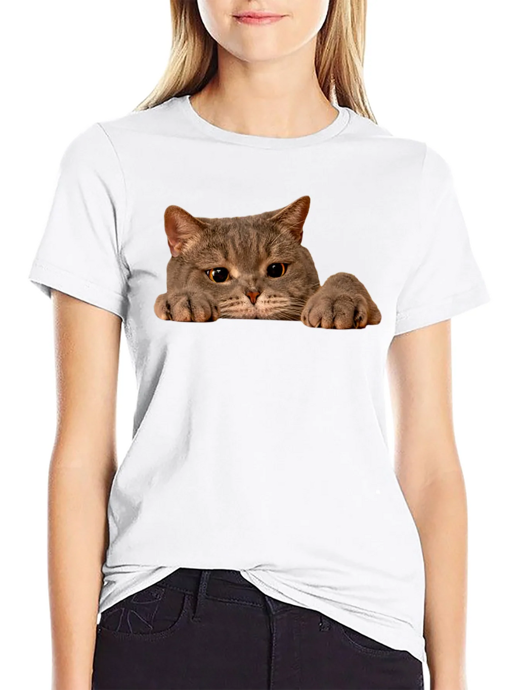 Cat Peeking Black T-Shirt - Novelty Graphic Tee product image 8