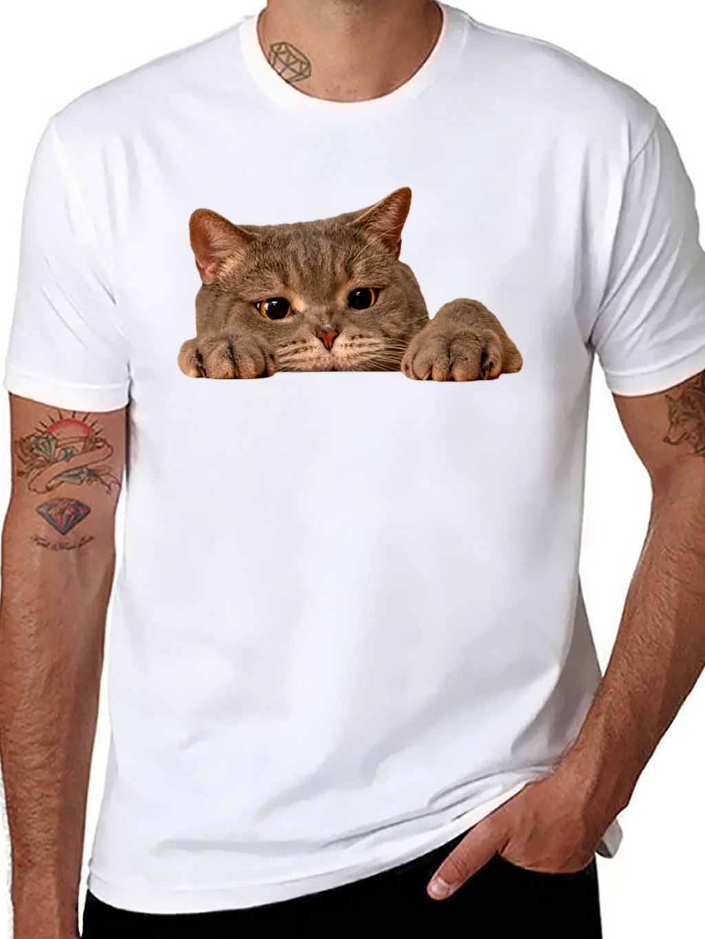Cat Peeking Black T-Shirt - Novelty Graphic Tee product image 7
