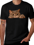 Cat Peeking Black T-Shirt - Novelty Graphic Tee product image 1