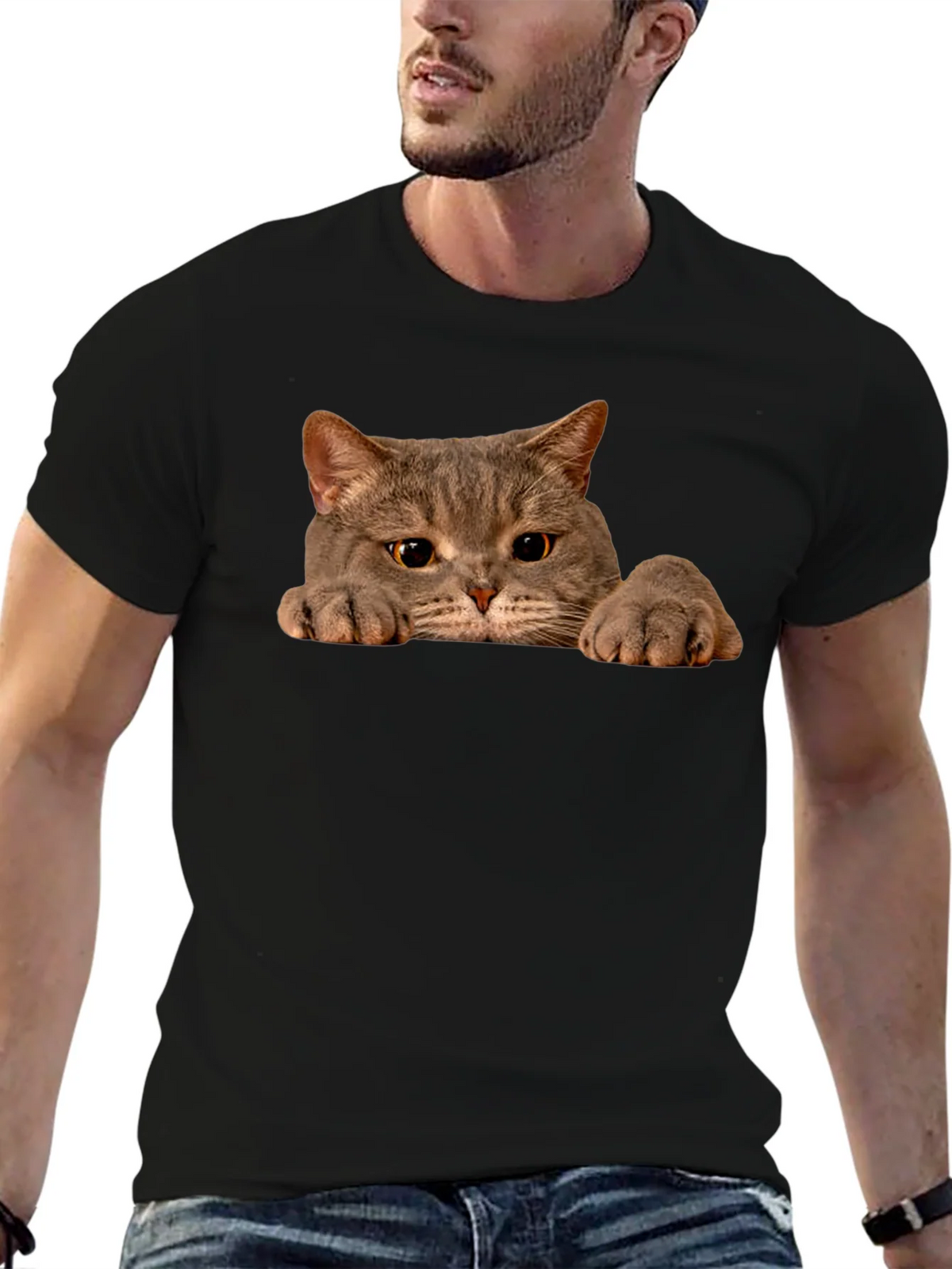Cat Peeking Black T-Shirt - Novelty Graphic Tee product image 6