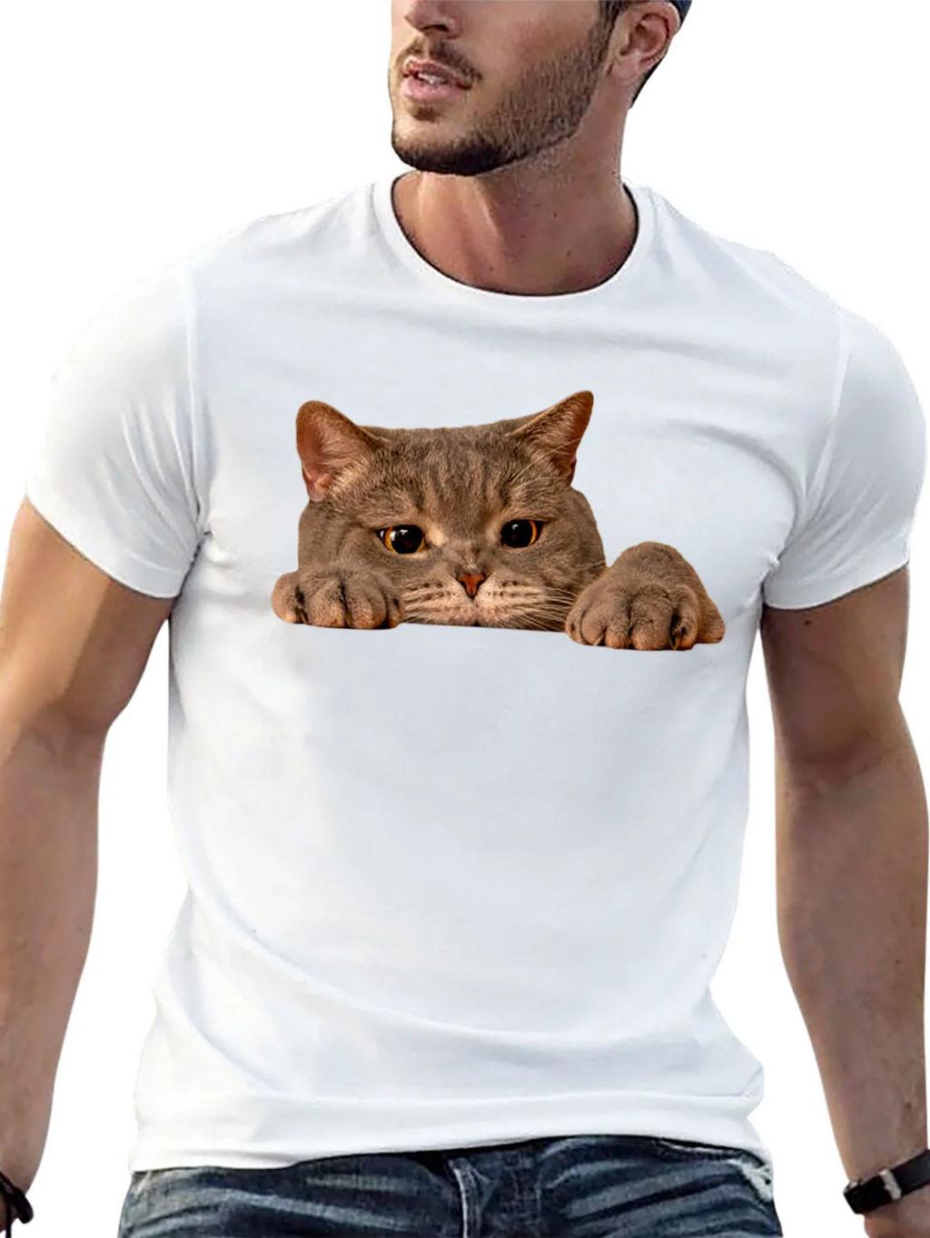 Cat Peeking Black T-Shirt - Novelty Graphic Tee product image 12