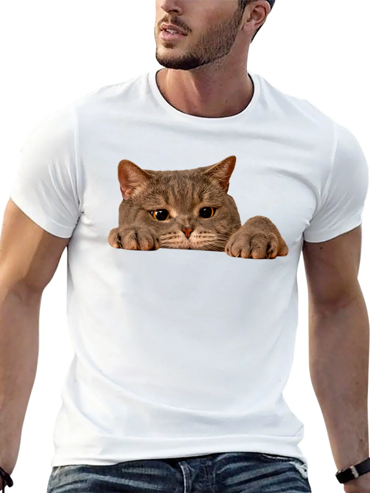 Cat Peeking Black T-Shirt - Novelty Graphic Tee product image 12