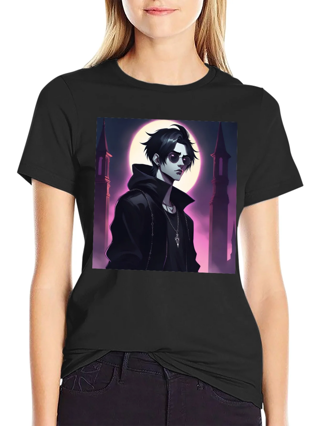 Black T-Shirt with Vampire Anime Design product image 2