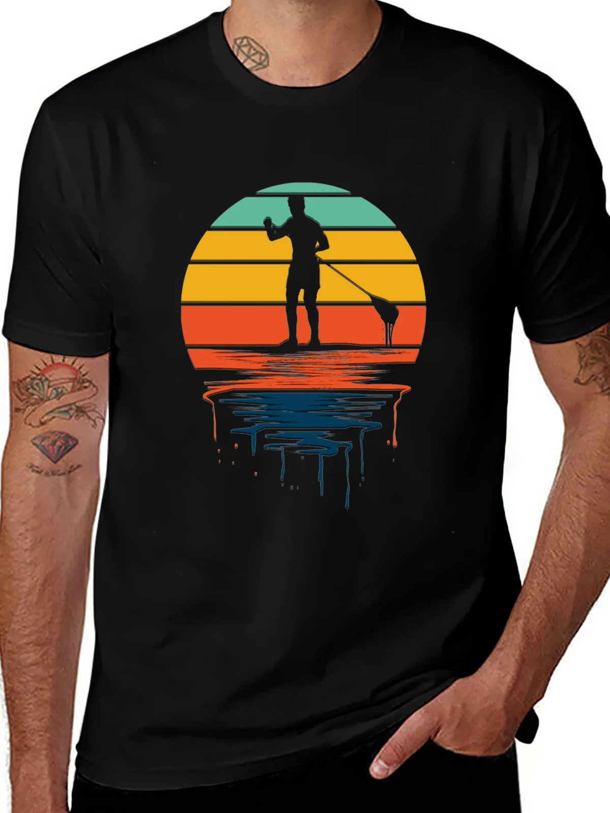 Retro Paddle Boarding T-Shirt - Sunset Design product image 1