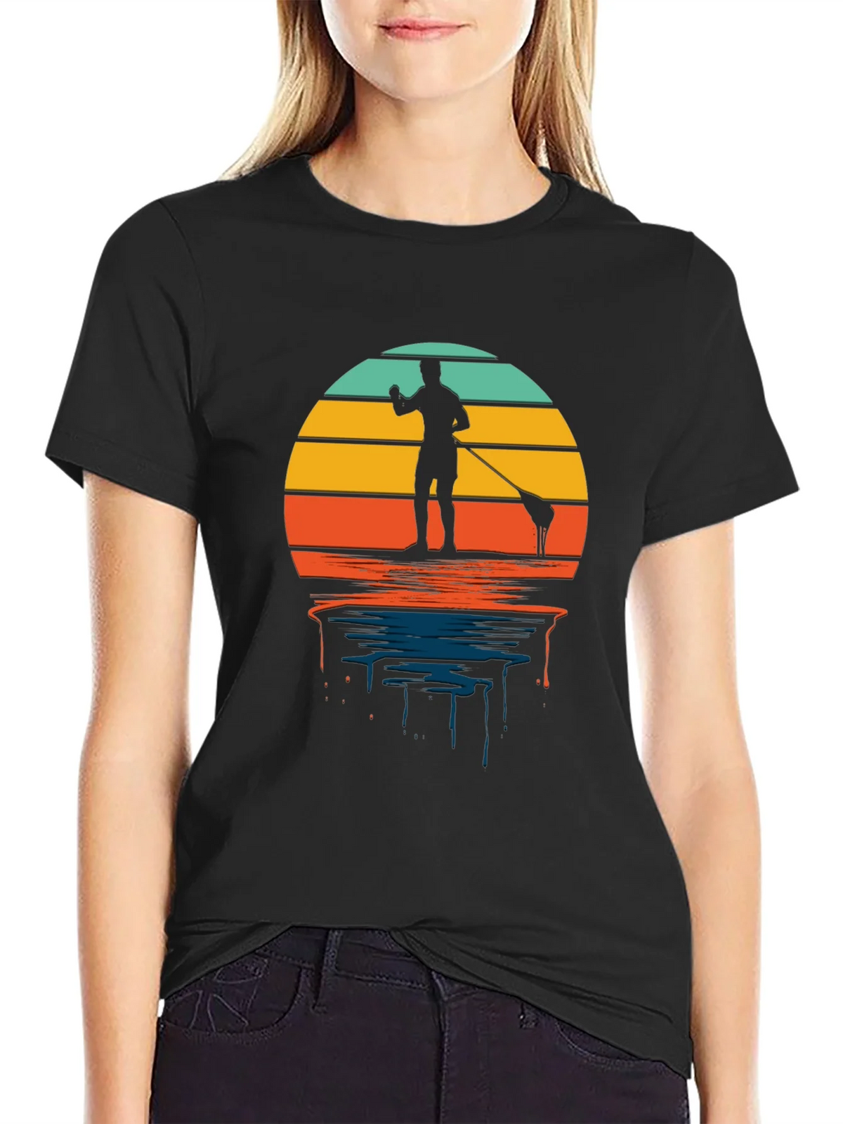 Retro Paddle Boarding T-Shirt - Sunset Design product image 2