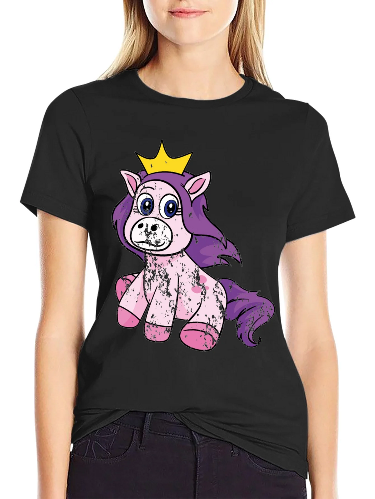 Cute Princess Unicorn Black T-Shirt product image 2