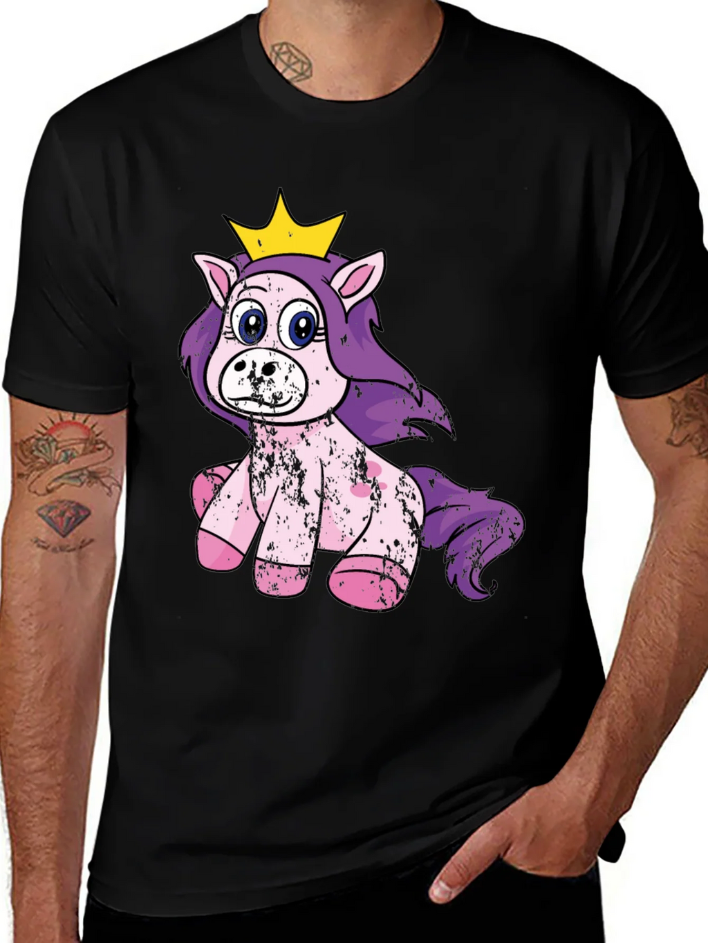 Cute Princess Unicorn Black T-Shirt product image 1