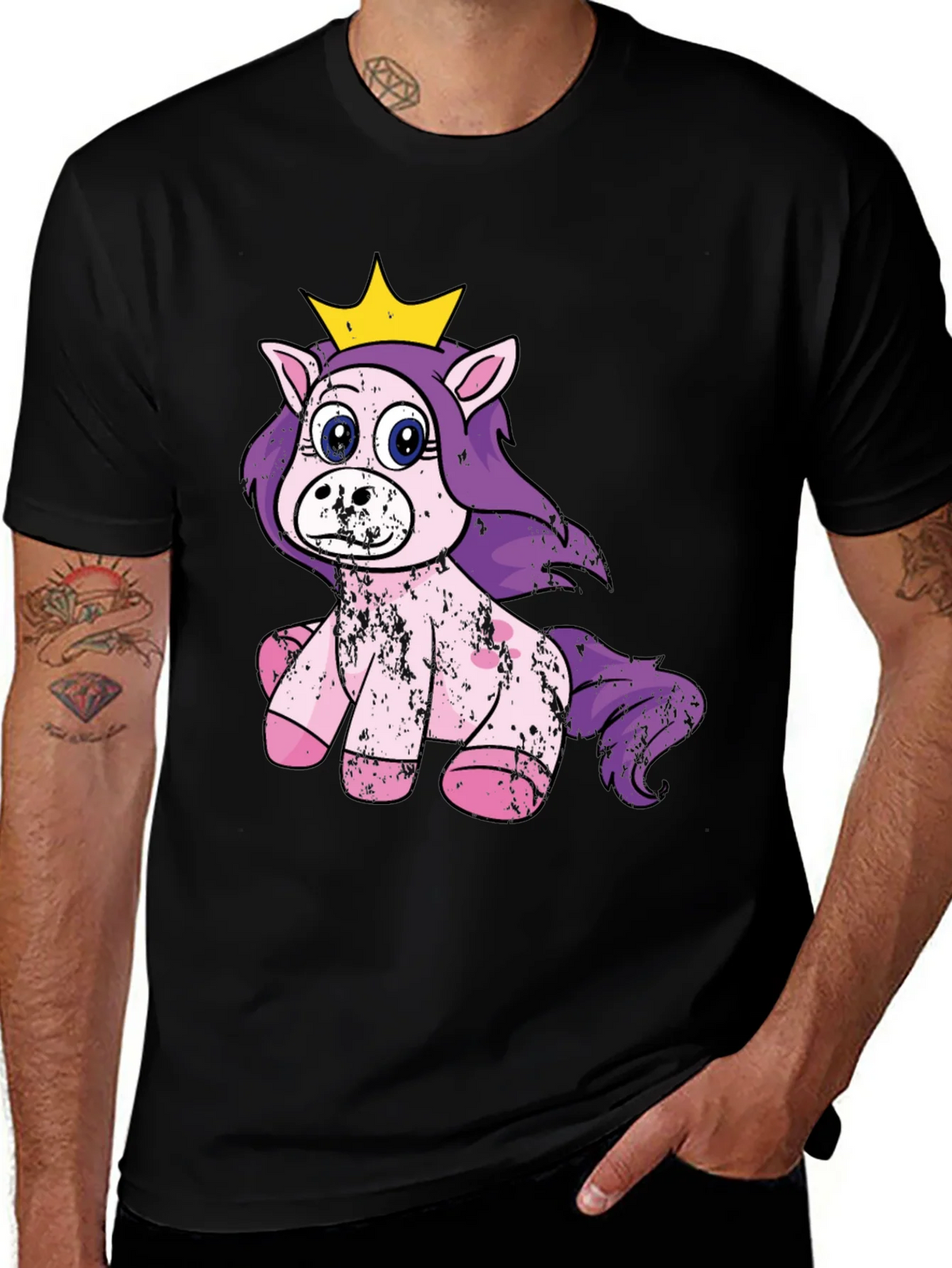 Cute Princess Unicorn Black T-Shirt product image 1