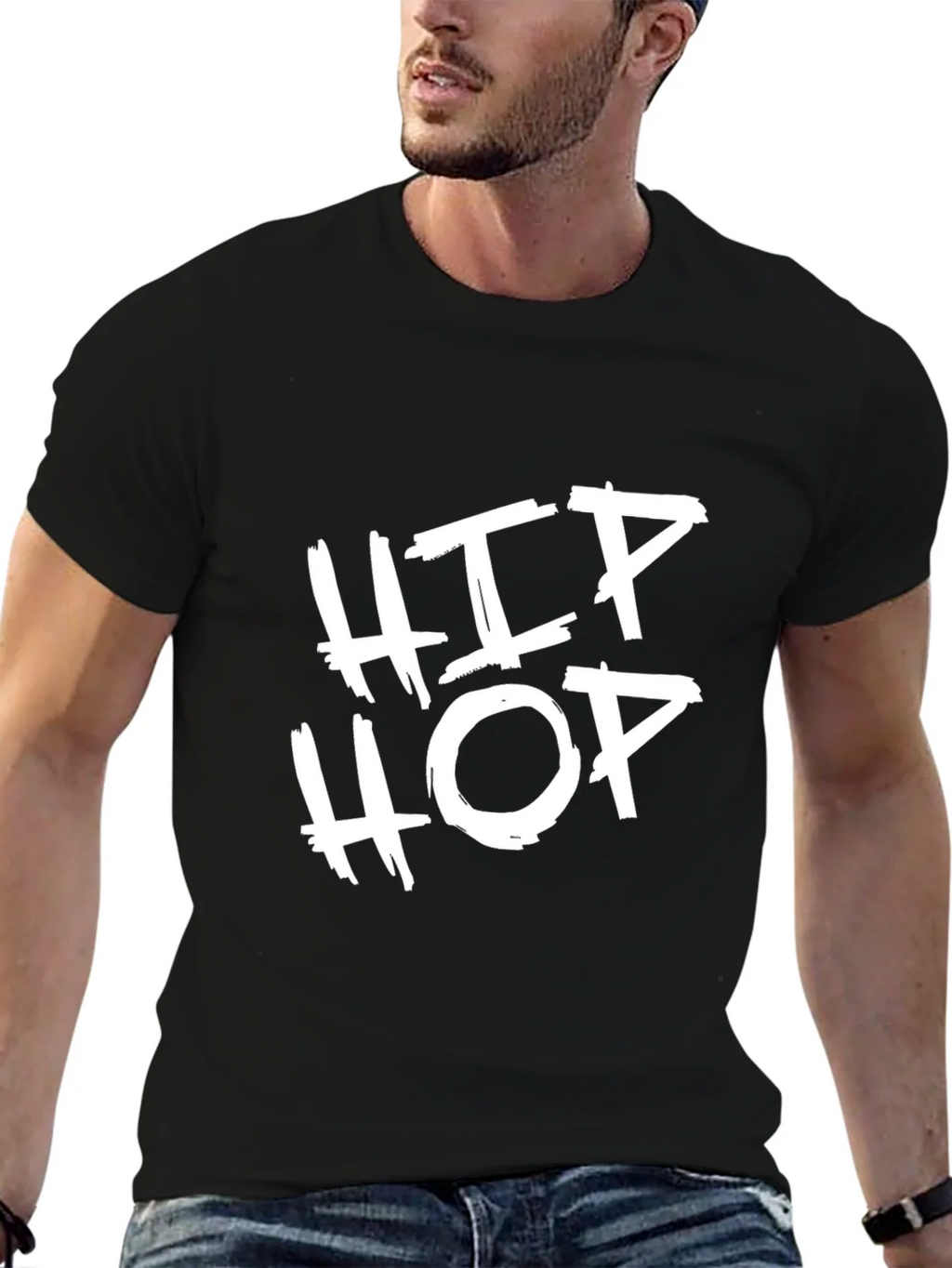 Hip Hop Graphic Tee - Black Cotton Casual T-Shirt product image 1