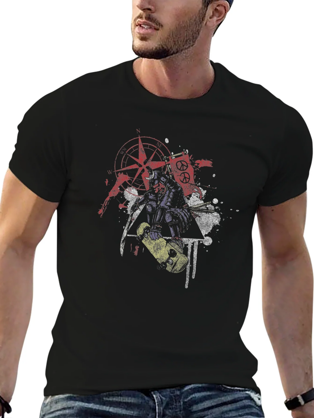 Edgy Samurai Graphic Tee - Black Cotton Blend product image 6