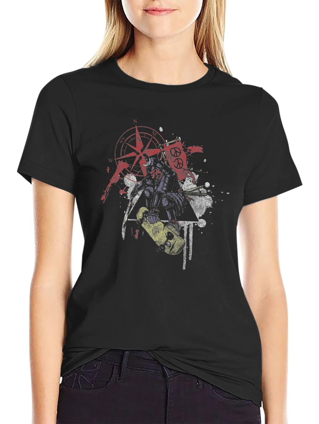 Edgy Samurai Graphic Tee - Black Cotton Blend product image 2