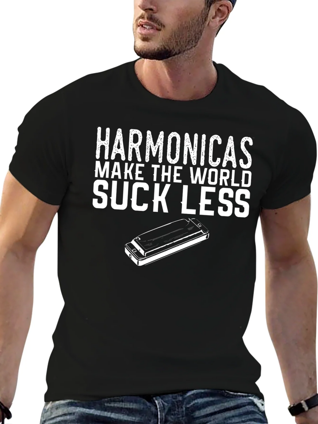 Harmonicas Make the World Suck Less Black T-Shirt product image 6