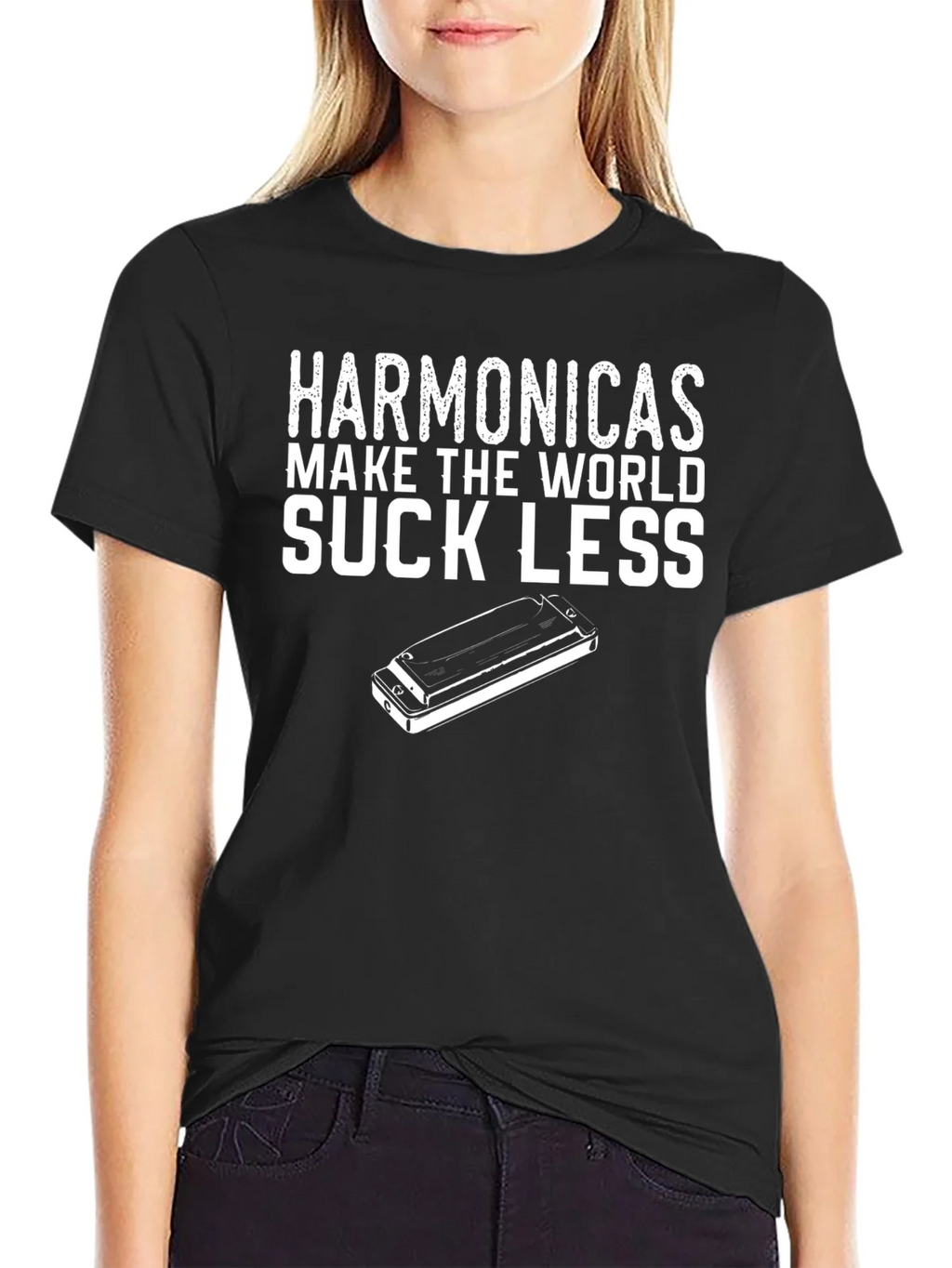 Harmonicas Make the World Suck Less Black T-Shirt product image 2