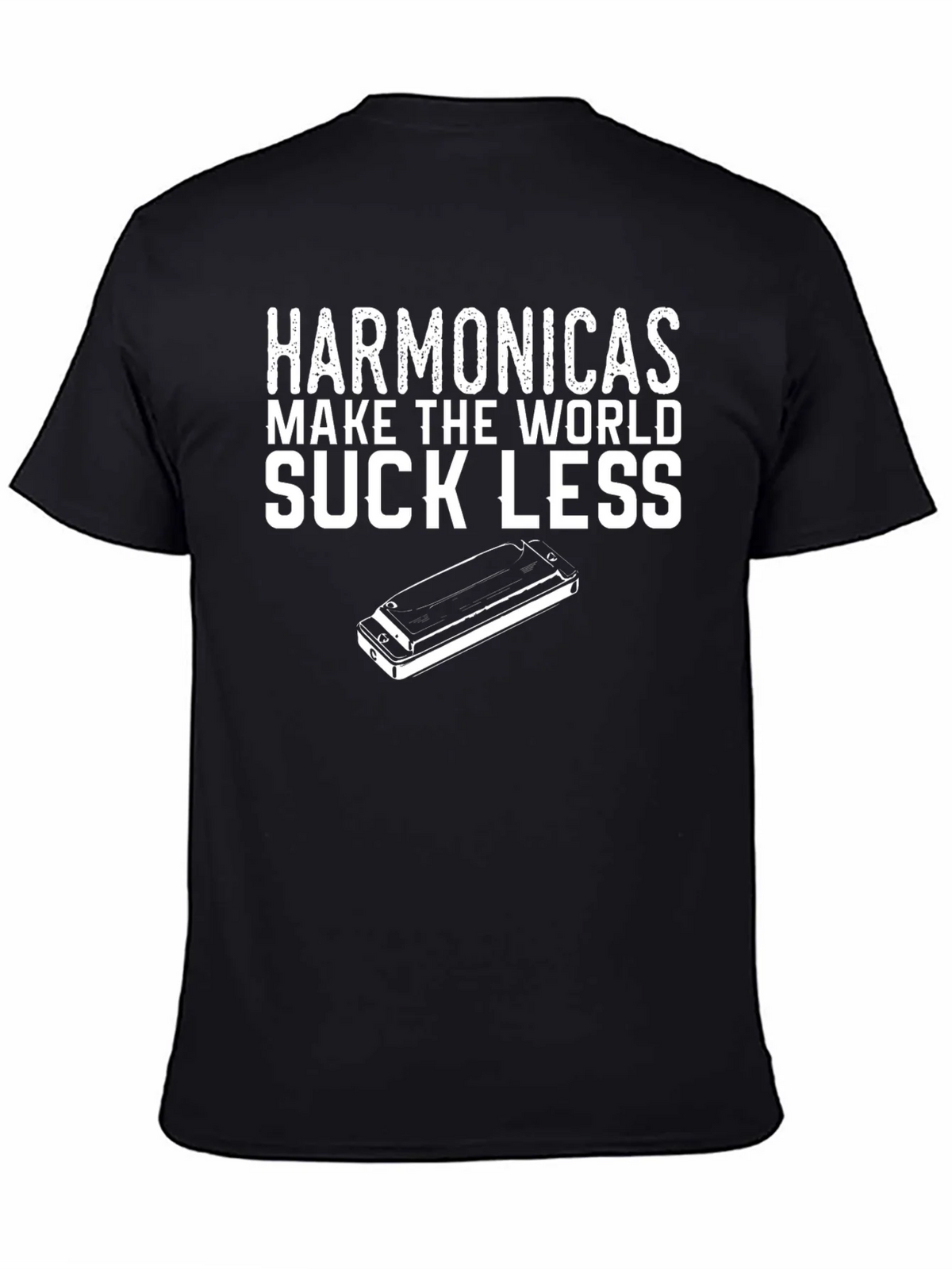 Harmonicas Make the World Suck Less Black T-Shirt product image 4
