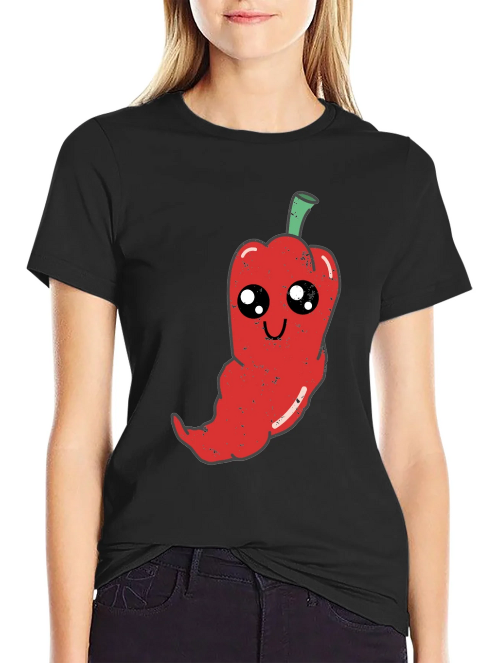 Kawaii Pepper Graphic Tee - Soft Black Cotton T-Shirt product image 2