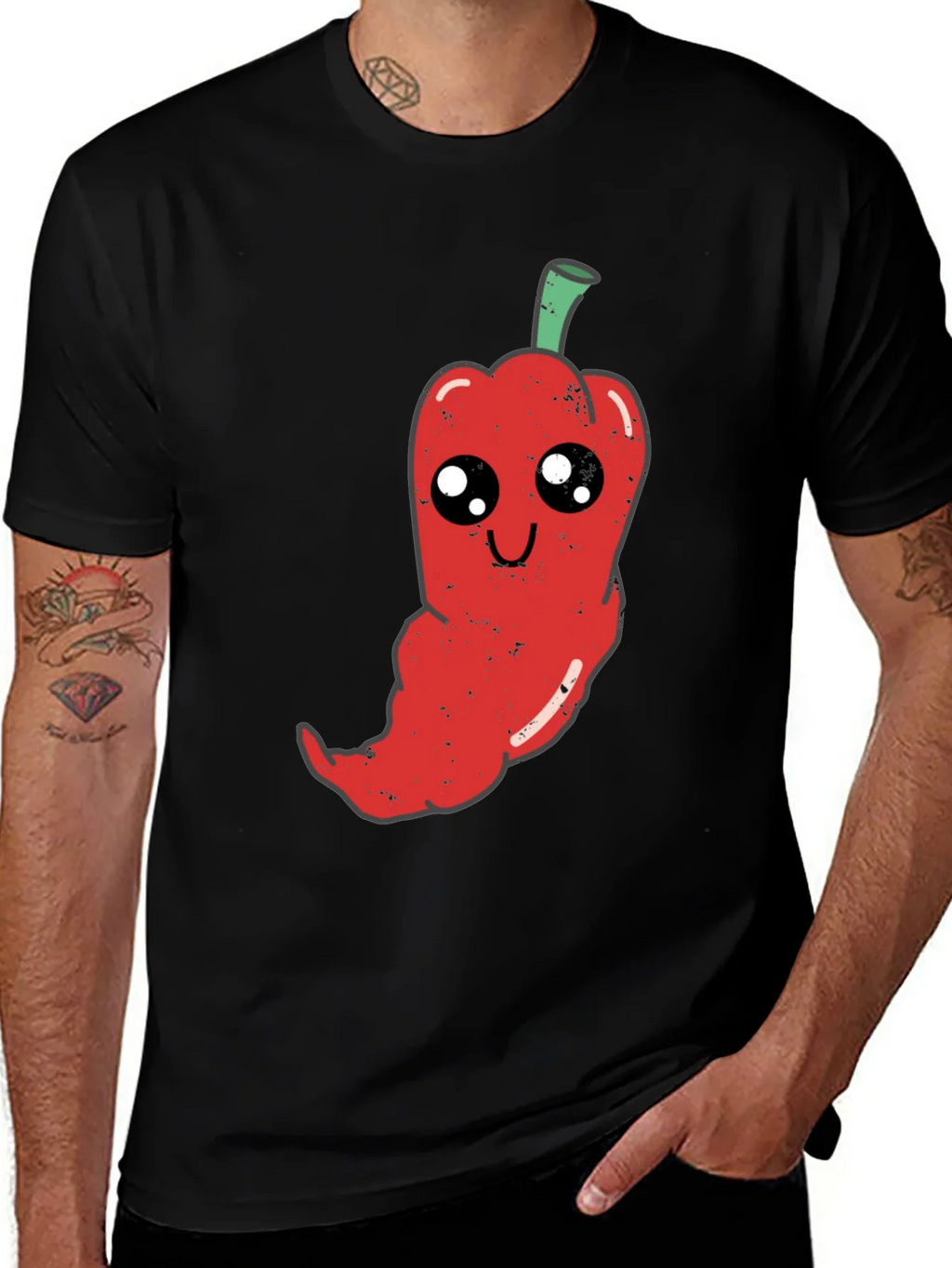 Kawaii Pepper Graphic Tee - Soft Black Cotton T-Shirt product image 1