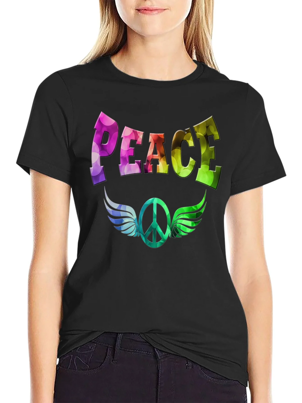 Peace Sign Wings Graphic T-Shirt - Colorful Design product image 2
