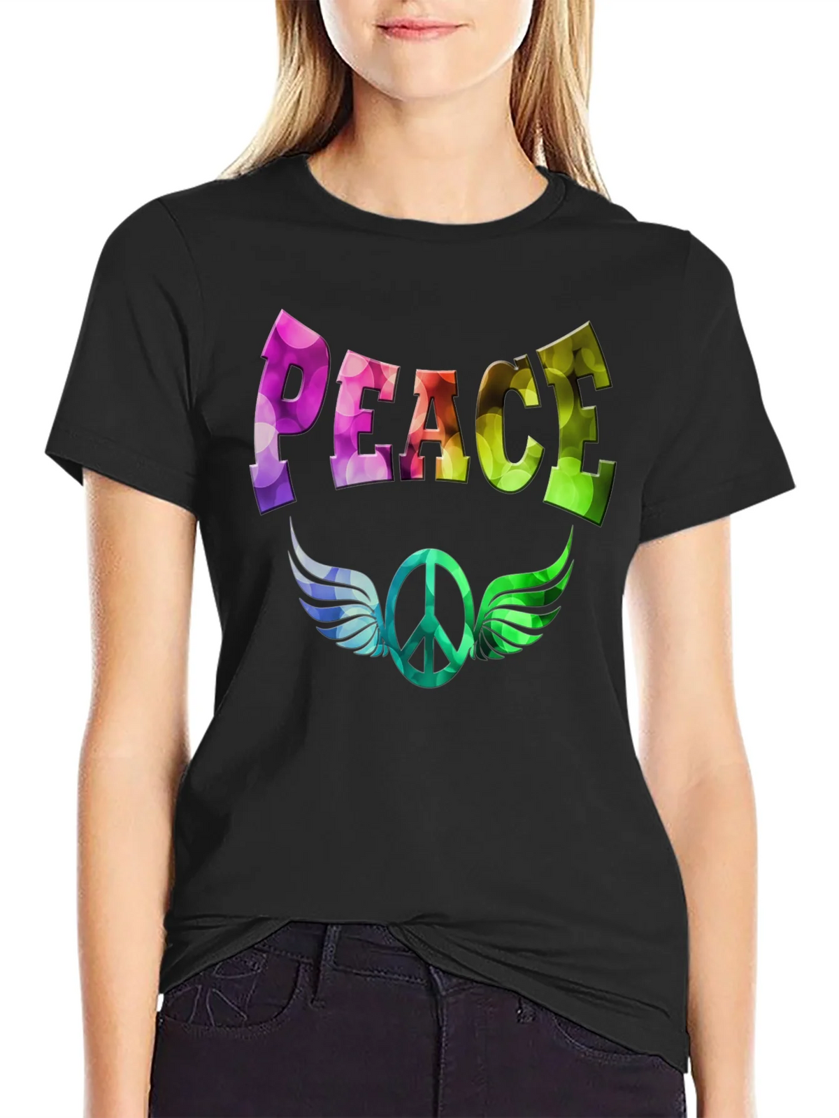 Peace Sign Wings Graphic T-Shirt - Colorful Design product image 2