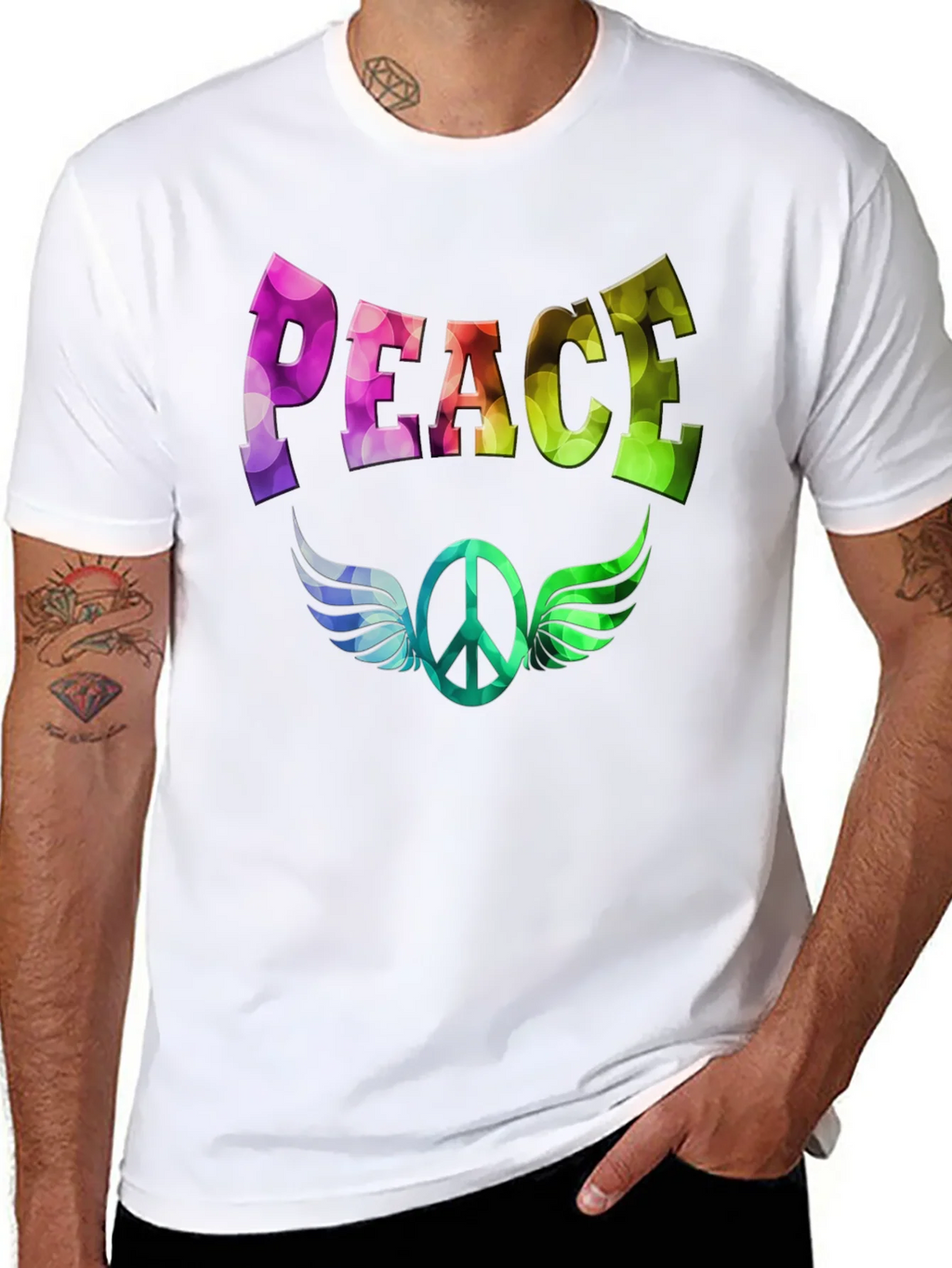 Peace Sign Wings Graphic T-Shirt - Colorful Design product image 7