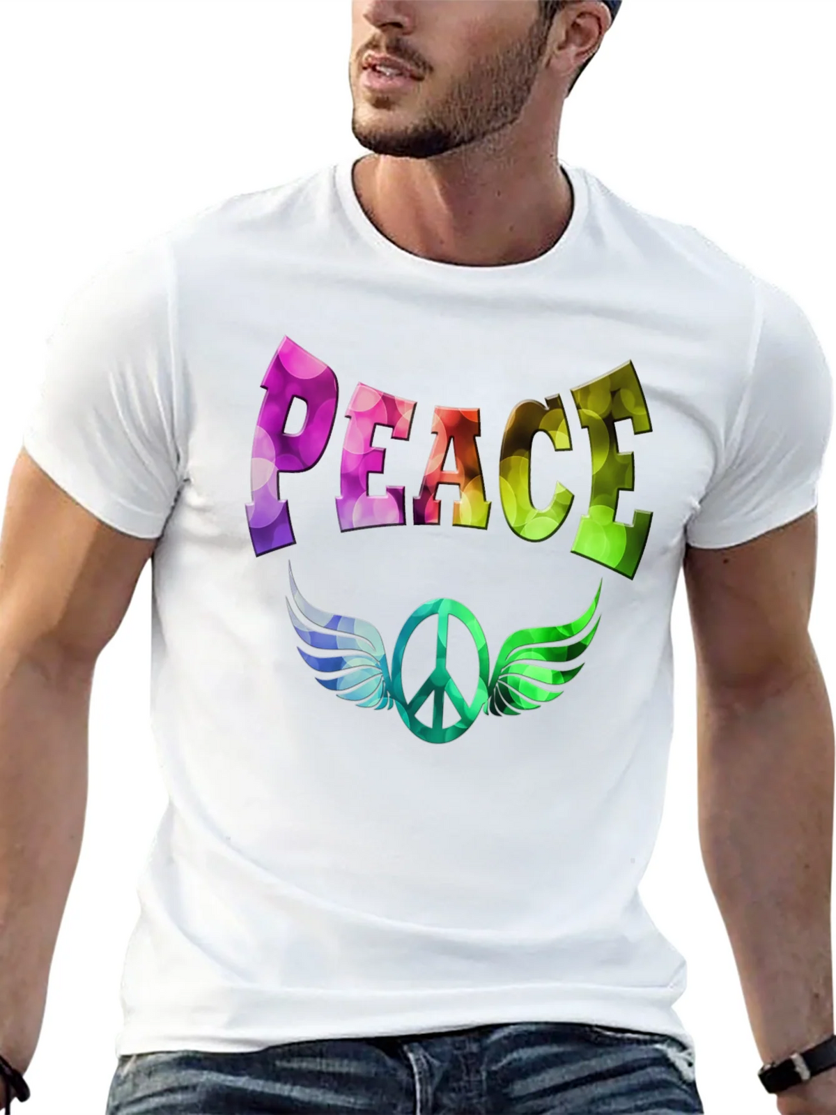 Peace Sign Wings Graphic T-Shirt - Colorful Design product image 12