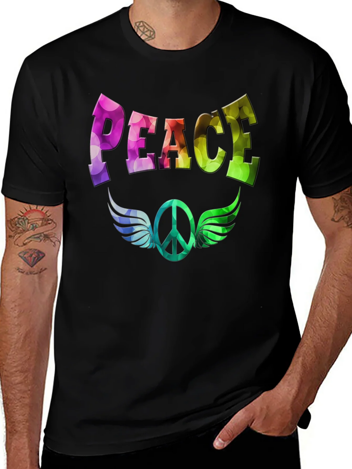 Peace Sign Wings Graphic T-Shirt - Colorful Design product image 1