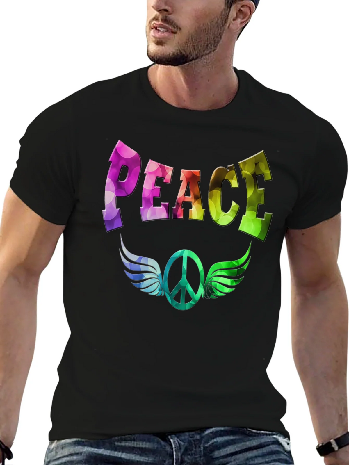 Peace Sign Wings Graphic T-Shirt - Colorful Design product image 6
