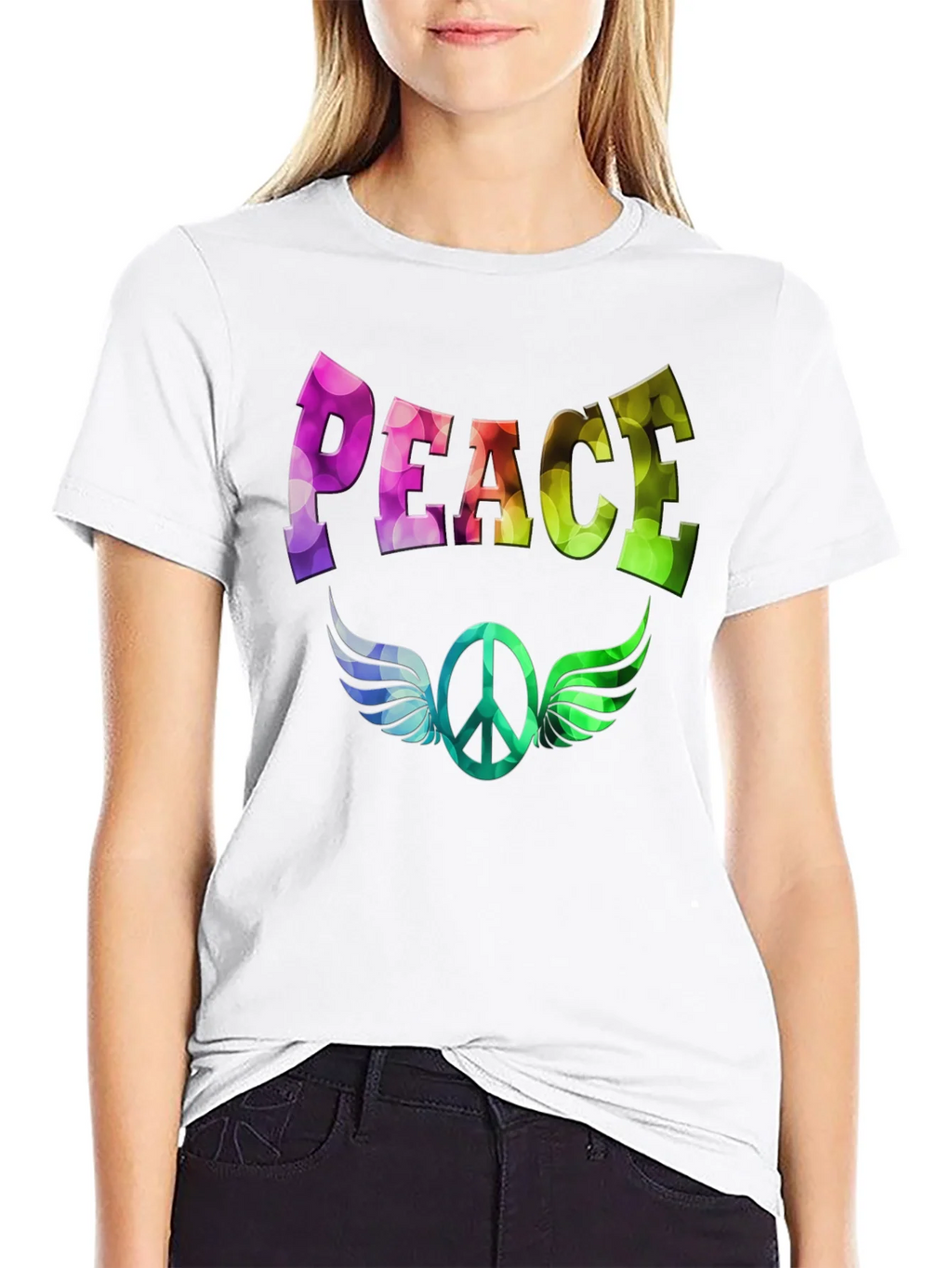 Peace Sign Wings Graphic T-Shirt - Colorful Design product image 8