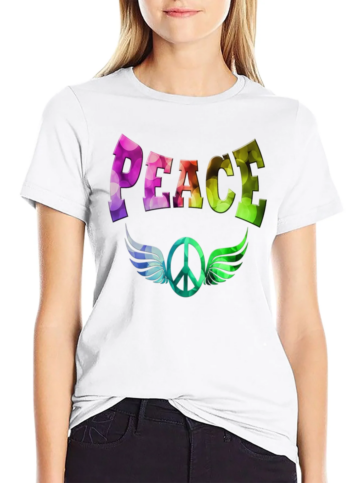 Peace Sign Wings Graphic T-Shirt - Colorful Design product image 8