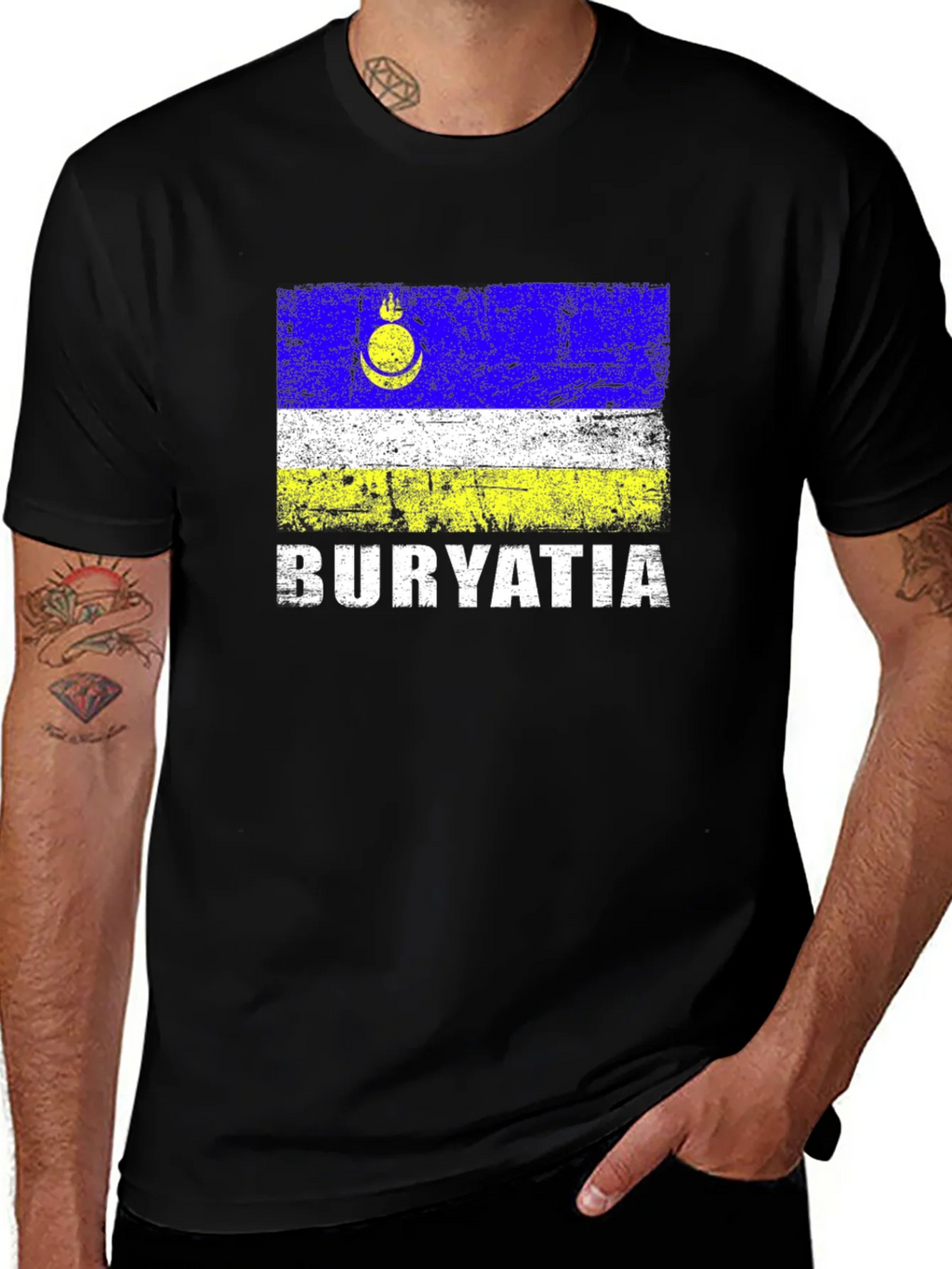 Buryatia Flag Graphic T-Shirt - Mens Black Tee product image 1
