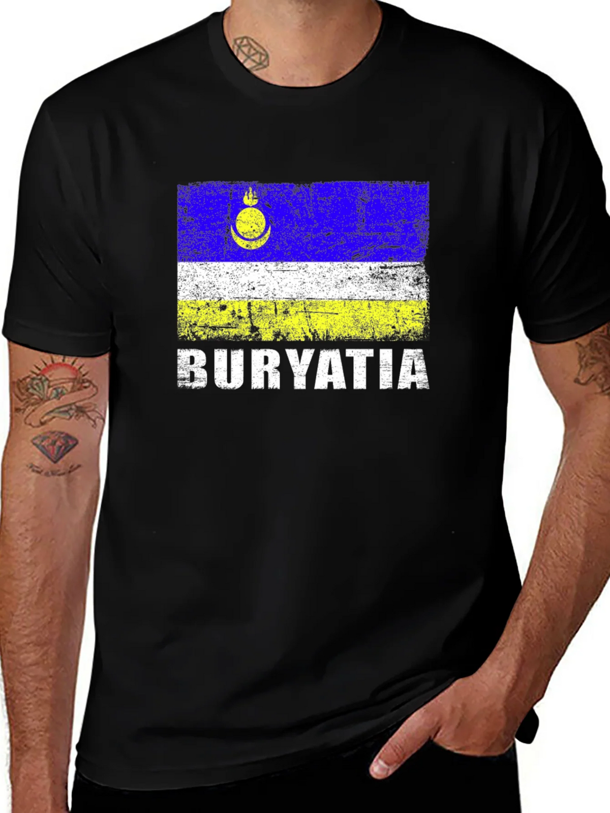 Buryatia Flag Graphic T-Shirt - Mens Black Tee product image 1