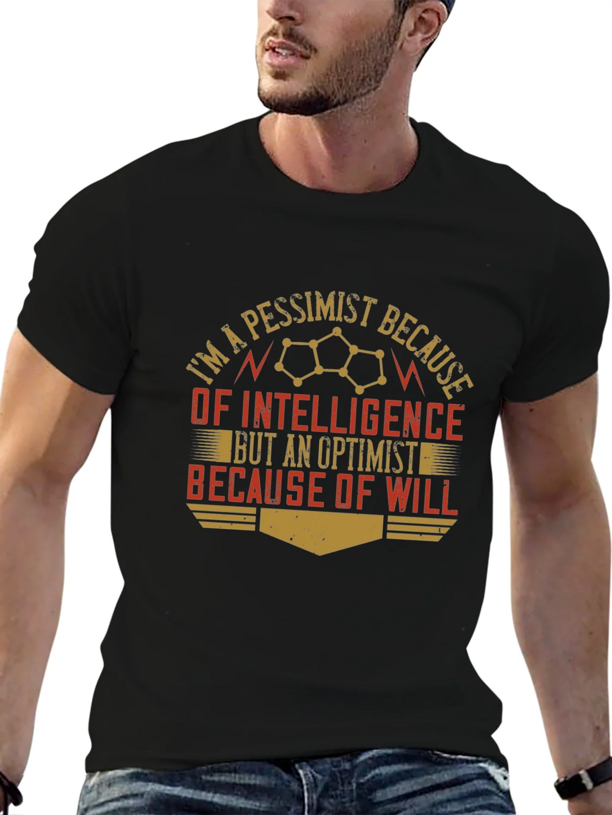 Pessimist/Optimist Funny Graphic Novelty T-Shirt product image 1
