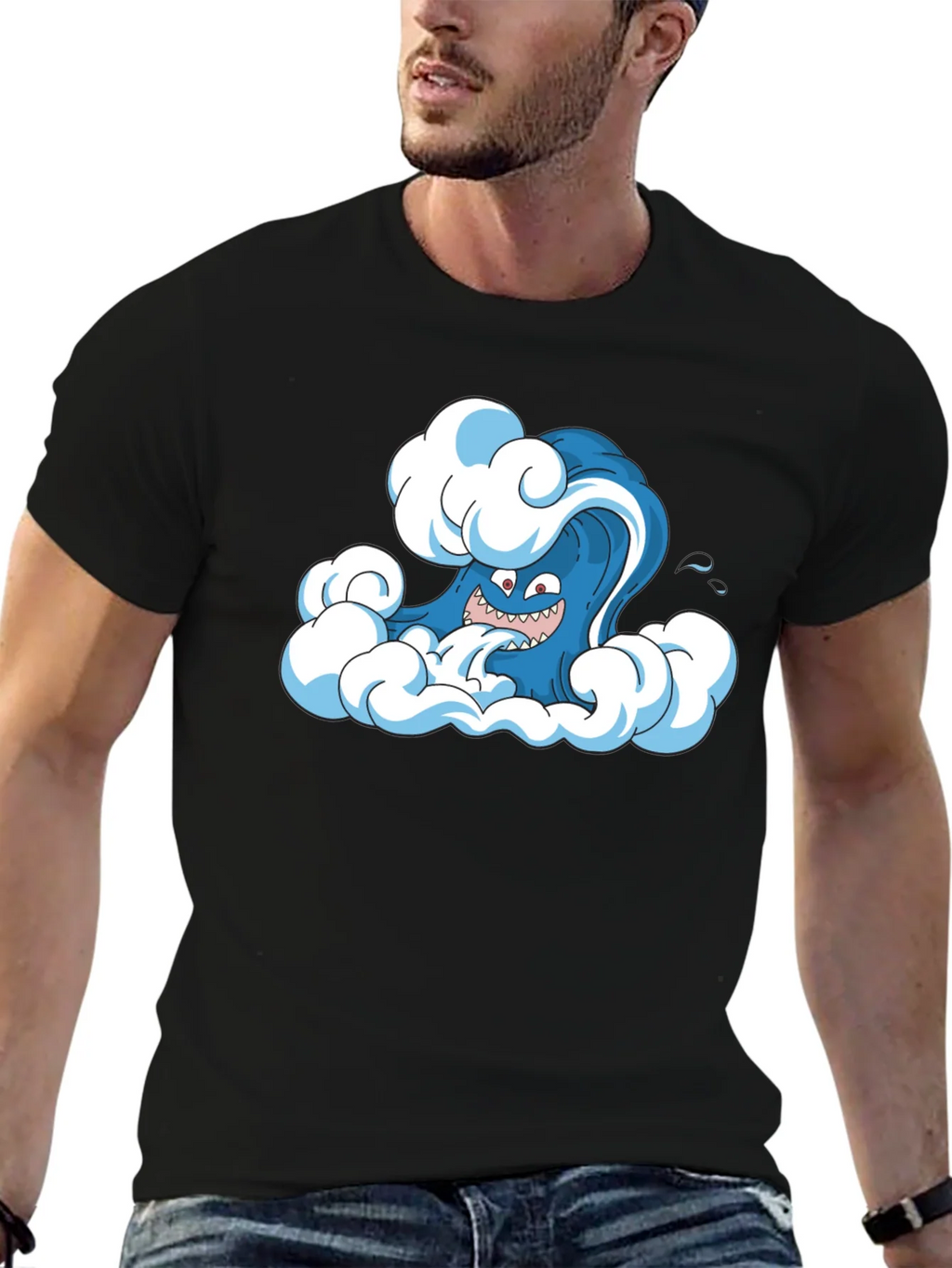 Cartoon Wave Black T-Shirt product image 6