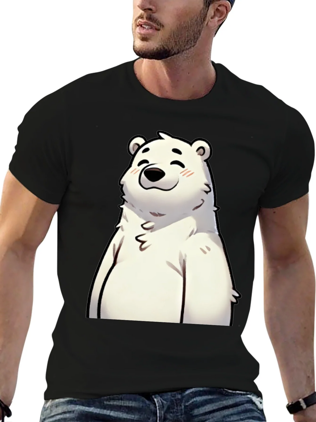Cute Polar Bear Graphic Black T-Shirt product image 6