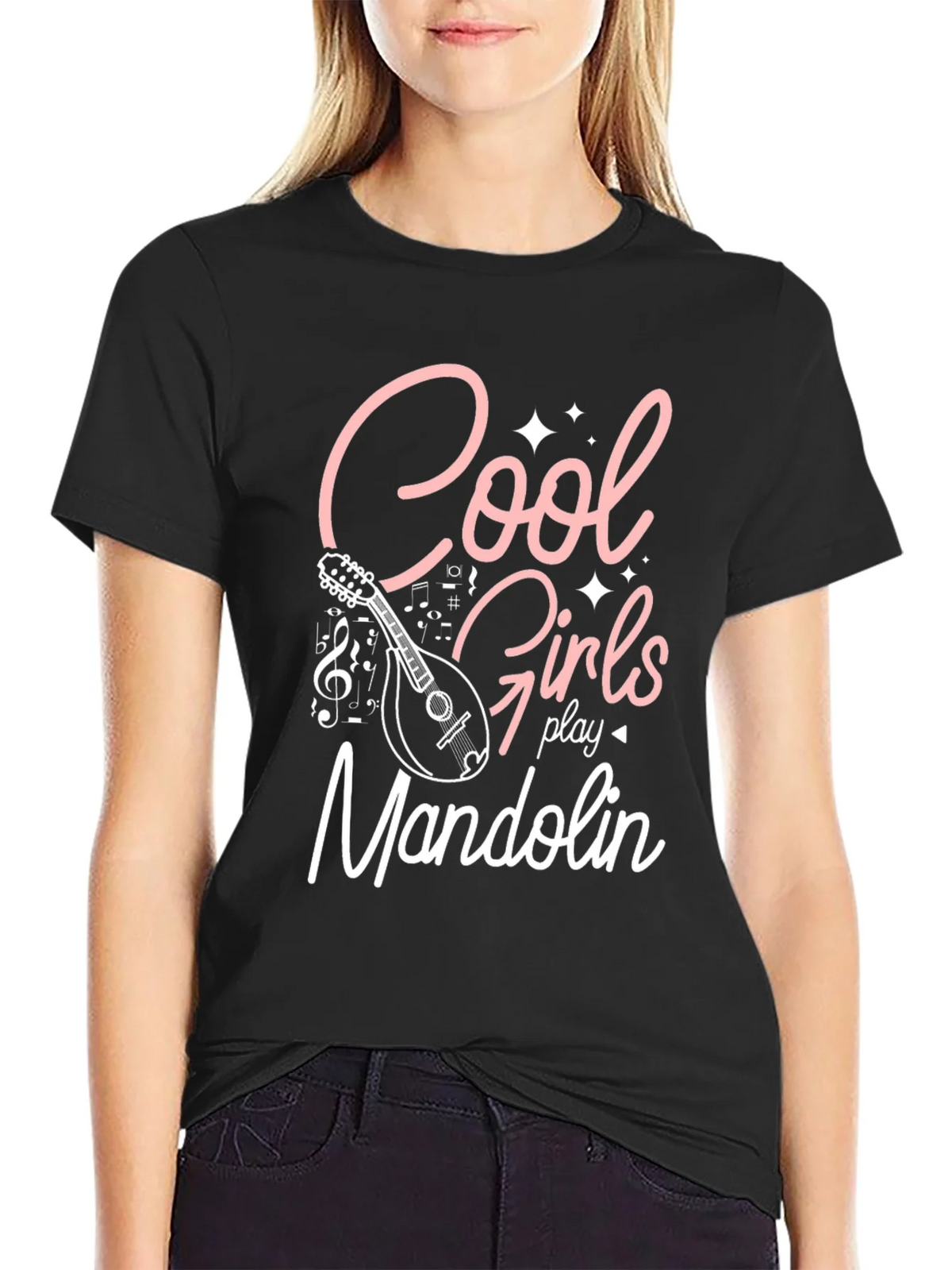 Cool Girls Play Mandolin Black Graphic Tee product image 2