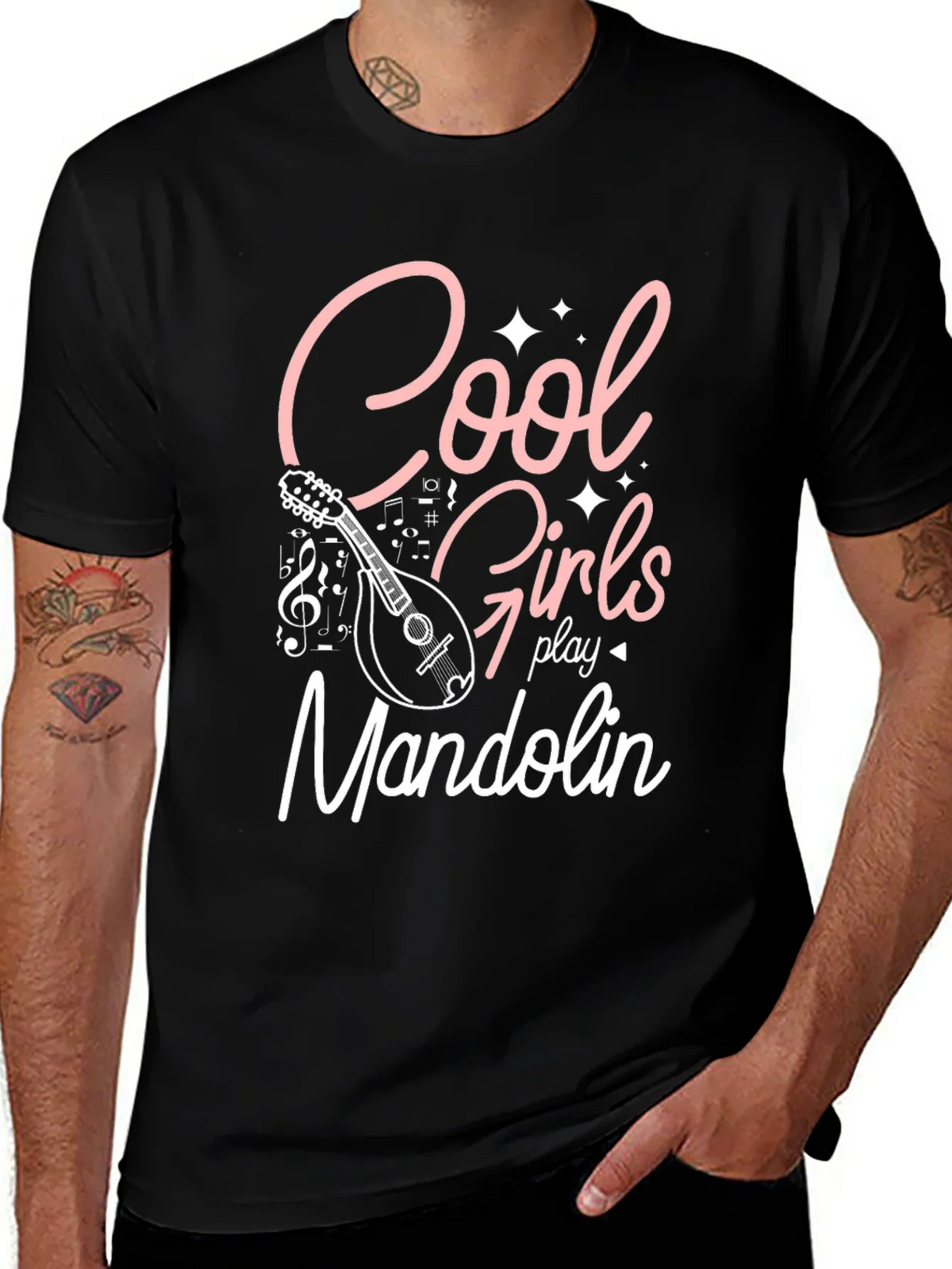 Cool Girls Play Mandolin Black Graphic Tee product image 1