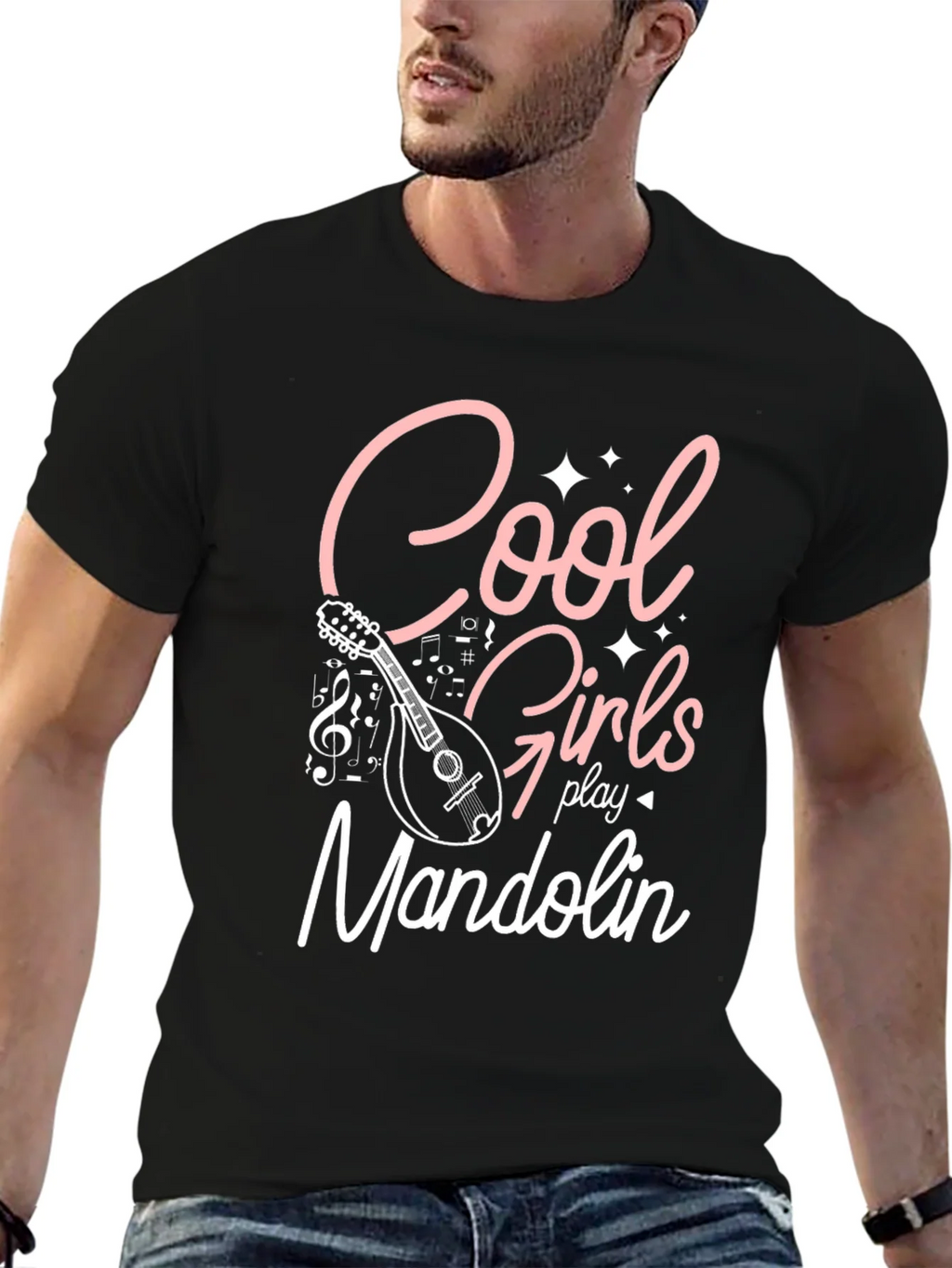 Cool Girls Play Mandolin Black Graphic Tee product image 5