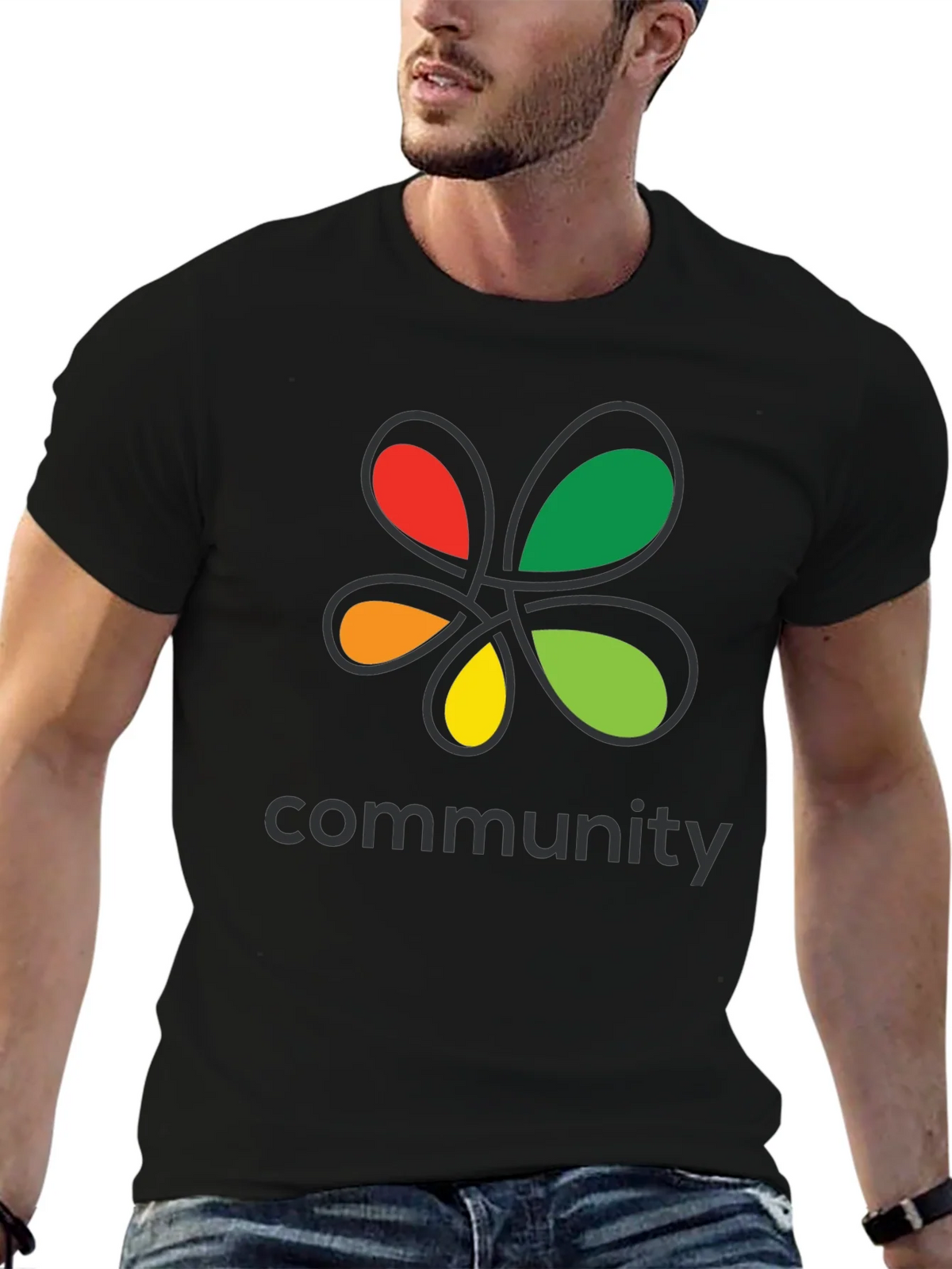 Community Black T-Shirt Colorful Floral Graphic Crew Neck product image 6