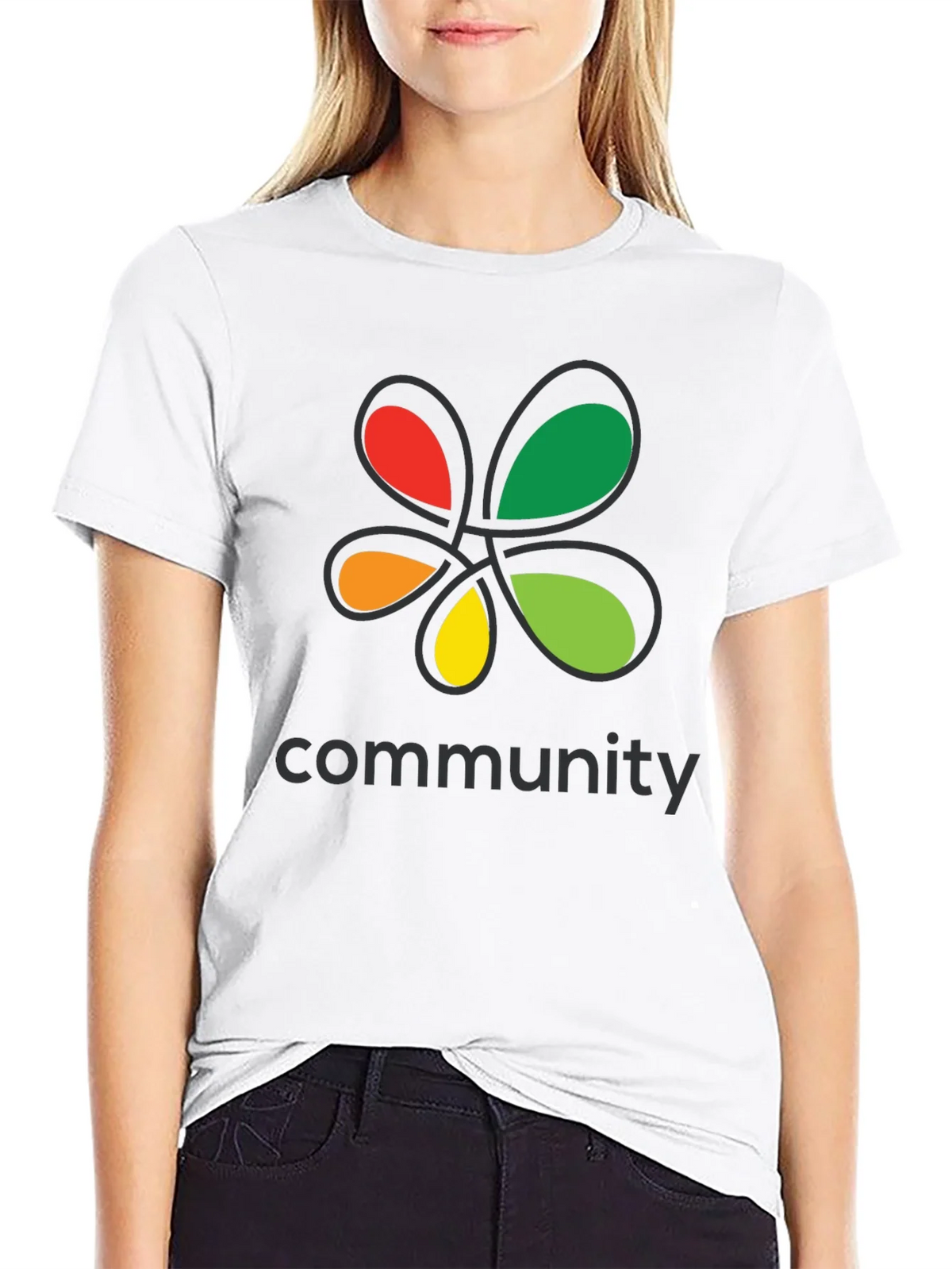 Community Black T-Shirt Colorful Floral Graphic Crew Neck product image 8