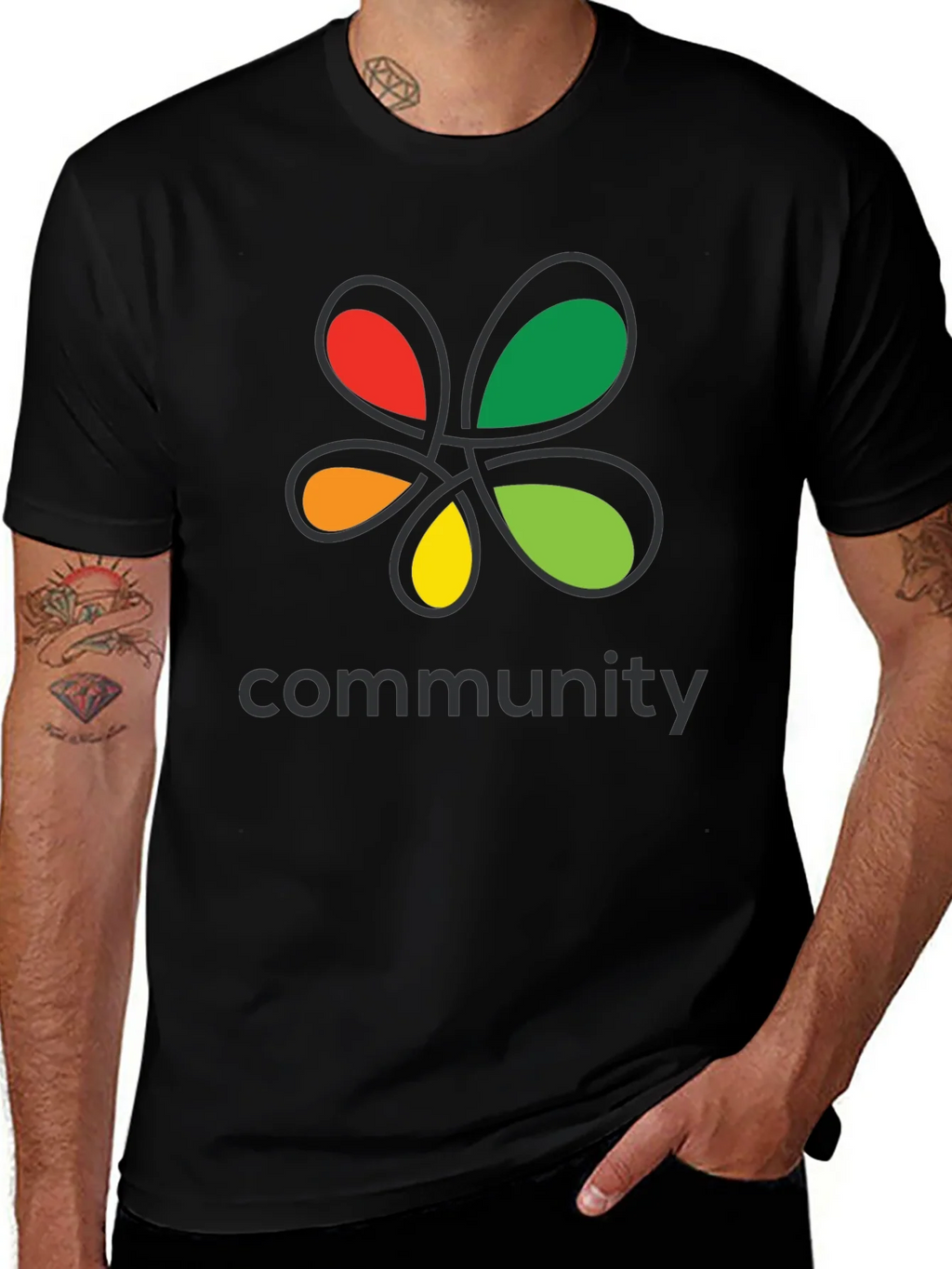 Community Black T-Shirt Colorful Floral Graphic Crew Neck product image 1