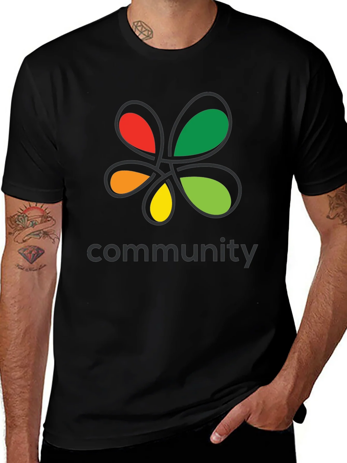 Community Black T-Shirt Colorful Floral Graphic Crew Neck product image 1