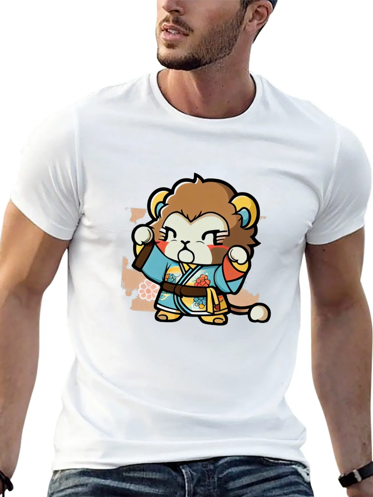 Cute Lion Karate Kid Black T-Shirt product image 12