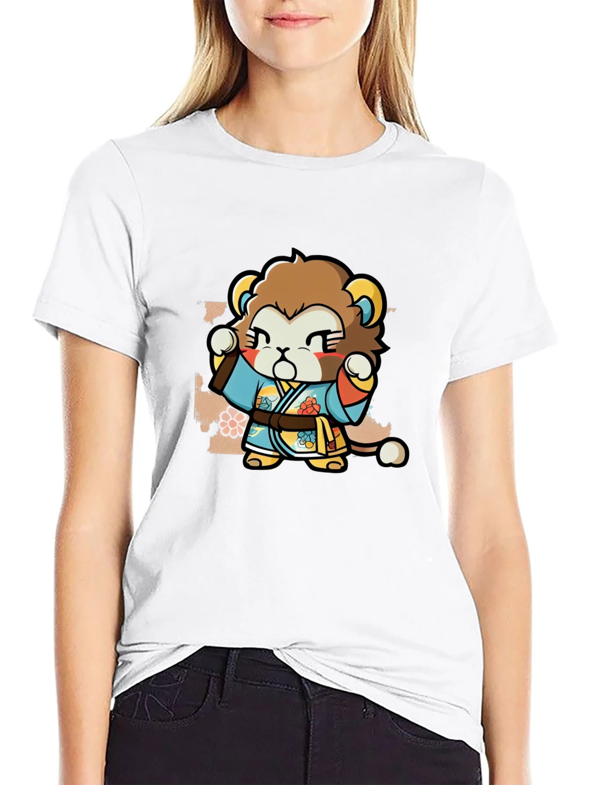 Cute Lion Karate Kid Black T-Shirt product image 8