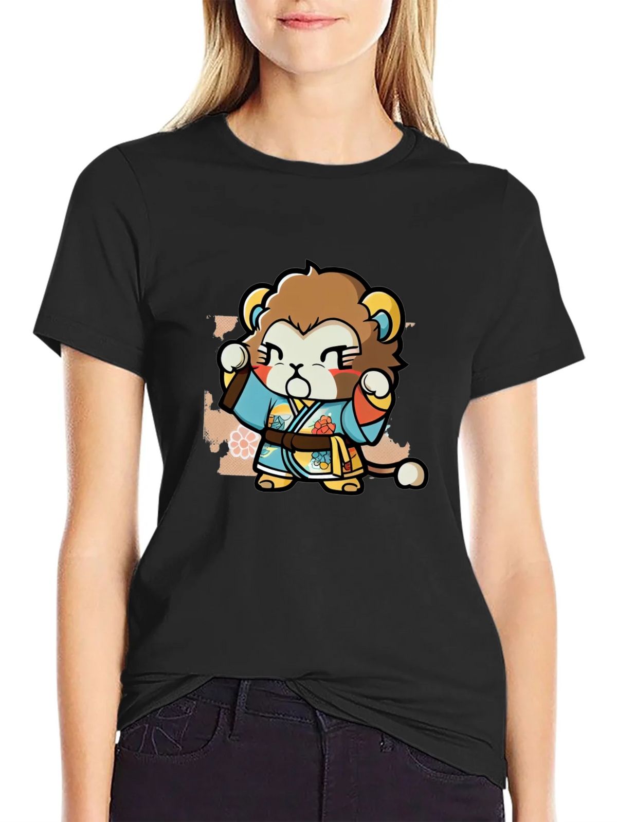 Cute Lion Karate Kid Black T-Shirt product image 2