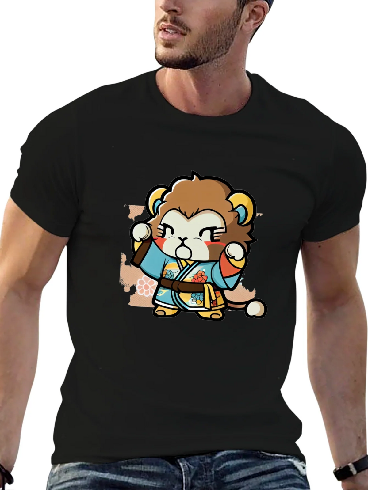 Cute Lion Karate Kid Black T-Shirt product image 6