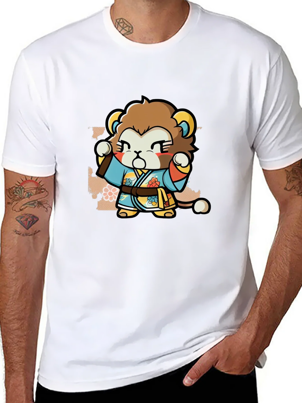 Cute Lion Karate Kid Black T-Shirt product image 7