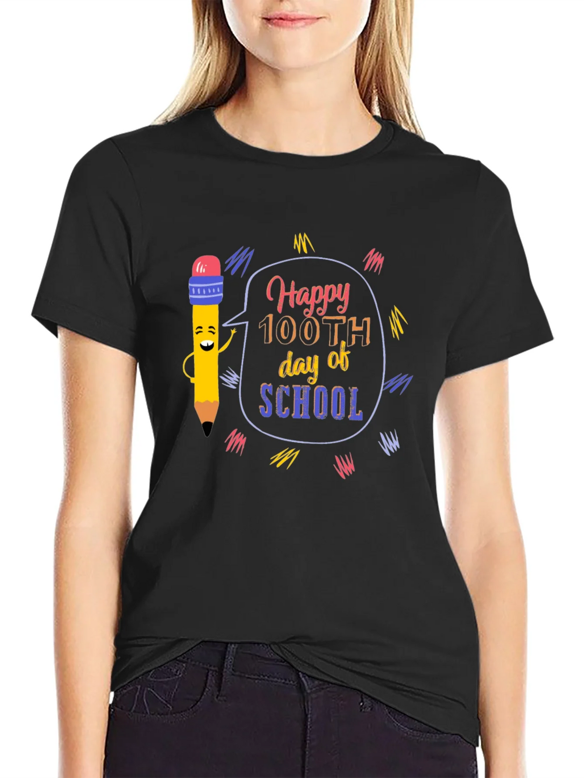 Happy 100th Day of School Black T-Shirt product image 2