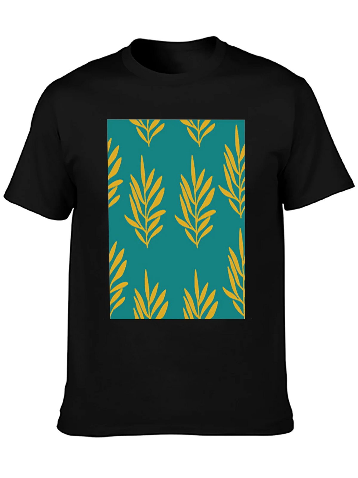 Leaf Pattern Print Mens Black T-Shirt product image 3